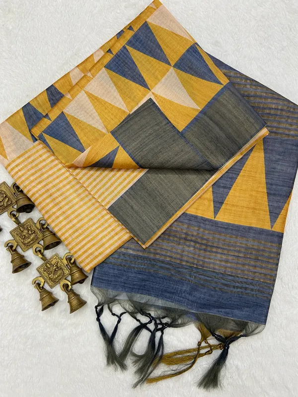 Janki_Grey_–_Graceful_Aesthetic_Edit_for_You_|_Soft_Tussar_Silk_Saree_with_Print,_Border_&_Contrast_Print_Blouse_with_Tassels