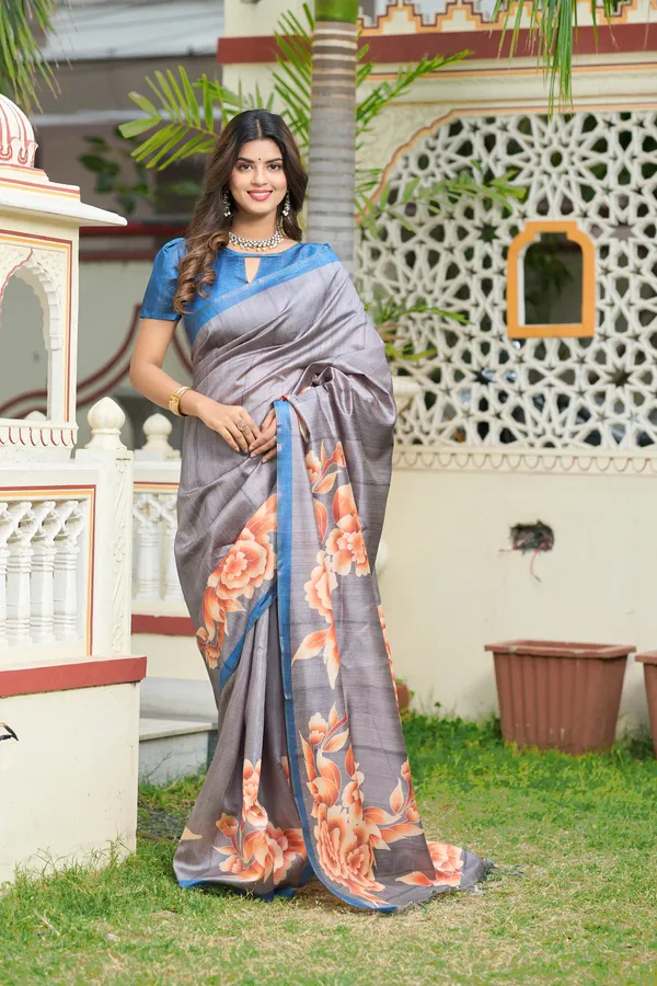 Gulab_Grey_–_Rosy_Aesthetic_Edit_for_You_|_Soft_Tussar_Silk_Saree_with_Print,_Border_&_Contrast_Print_Blouse