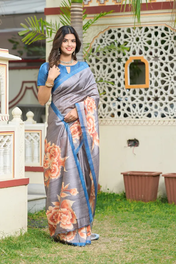Gulab_Grey_–_Rosy_Aesthetic_Edit_for_You_|_Soft_Tussar_Silk_Saree_with_Print,_Border_&_Contrast_Print_Blouse
