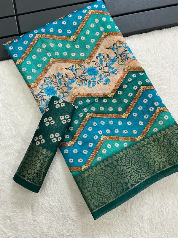 Soft_Tussar_Silk_Weaving_Saree_(Rama),_With_Attractive_Weaving_Border_And_Rich_Zari_Weaving_Pallu