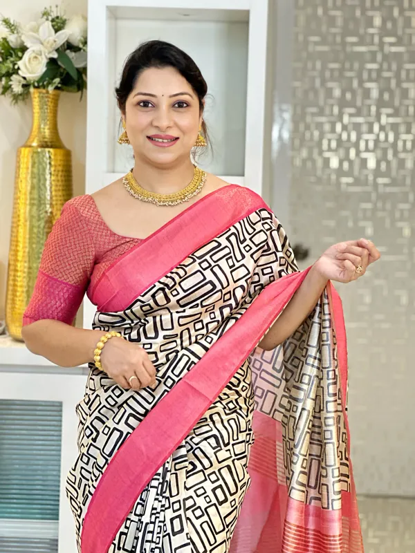 Sapchidi_Pink_&_Sky_Blue_–_Festive_Season_Special_|_Soft_Tussar_Silk_Saree_with_Print,_Border_&_Contrast_Print_Blouse_with_Tassels