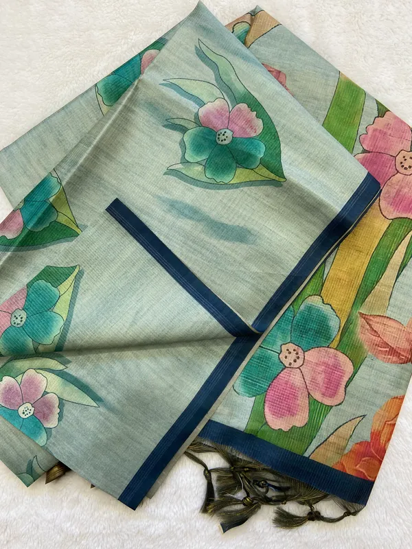 Madhuri_Blue_&_Sky_Blue_–_Sweet_Festive_Season_Special_|_Soft_Tussar_Silk_Saree_with_Print,_Pallu_&_Contrast_Print_Blouse_with_Tassels