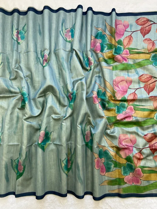Madhuri_Blue_&_Sky_Blue_–_Sweet_Festive_Season_Special_|_Soft_Tussar_Silk_Saree_with_Print,_Pallu_&_Contrast_Print_Blouse_with_Tassels