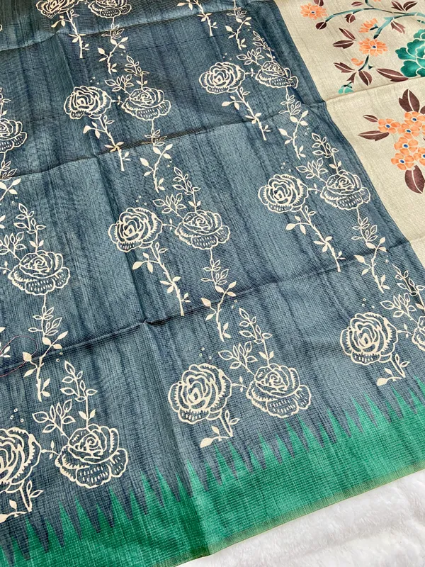 Yami_Grey_&_Rama_Green_–_Aesthetic_Edit_for_You_|_Soft_Tussar_Silk_Saree_with_Print,_Border_&_Contrast_Print_Blouse