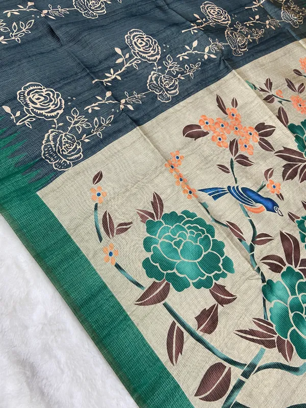 Yami_Grey_&_Rama_Green_–_Aesthetic_Edit_for_You_|_Soft_Tussar_Silk_Saree_with_Print,_Border_&_Contrast_Print_Blouse