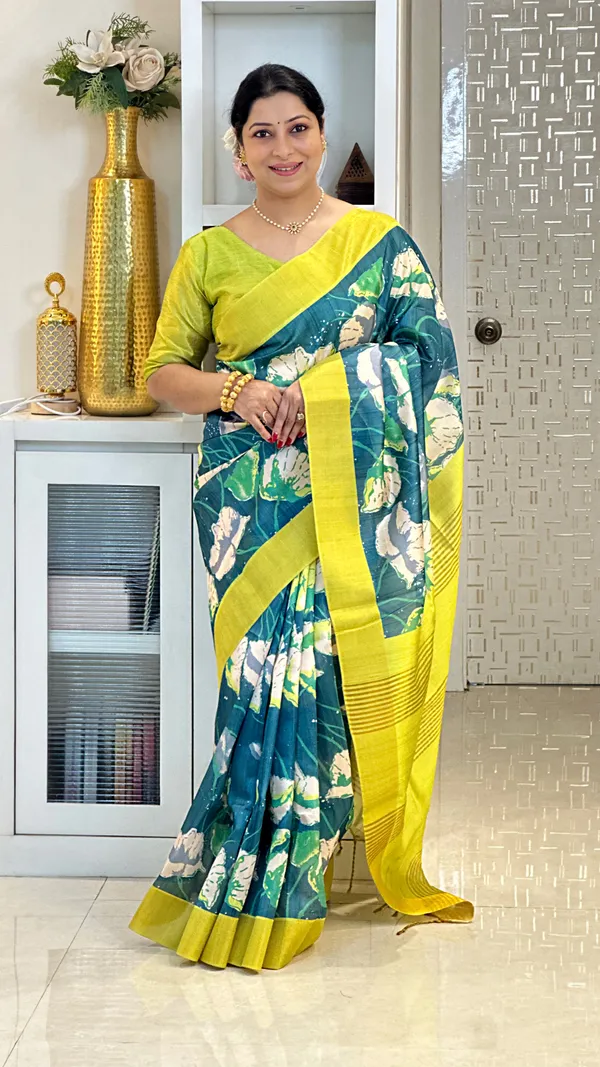 Anusha_Lemon_Yellow_–_Zari_Line_Diwali_Special_|_Soft_Tussar_Silk_Saree_with_Print,_Zari_Line_Saree_&_Print_Blouse_with_Tassels