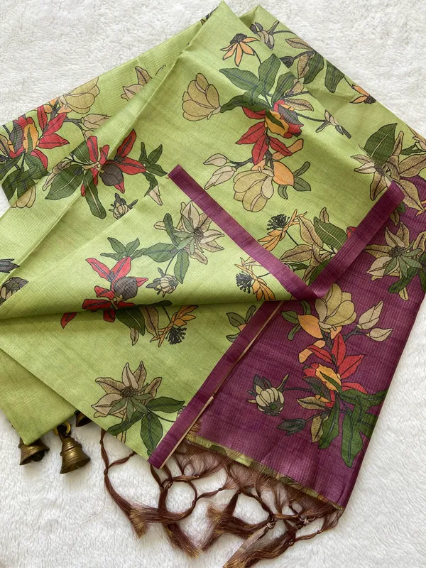 Soft_Tussar_Silk_sarees_with_Beautiful_Print_With_Attractive_Zari_Line_Saree_And_Print_Blouse_With_Tassels