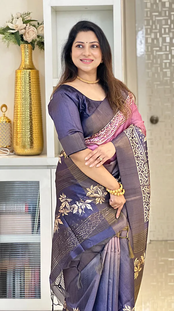 Lakshmi_Blue_–_Auspicious_Diwali_Special_|_Soft_Tussar_Silk_Saree_with_Print,_Border_&_Contrast_Print_Blouse_with_Tassels