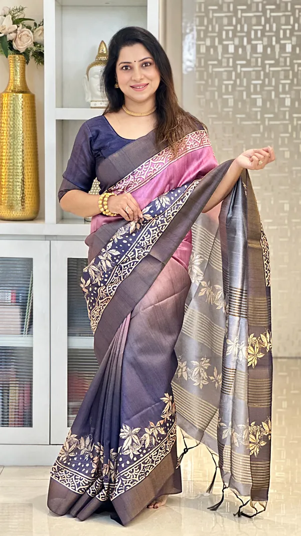 Lakshmi_Blue_–_Auspicious_Diwali_Special_|_Soft_Tussar_Silk_Saree_with_Print,_Border_&_Contrast_Print_Blouse_with_Tassels