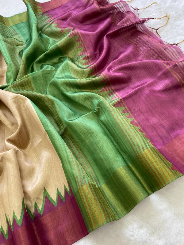 Parvati_Wine_–_Divine_Navratri_Special_|_Soft_Tussar_Silk_Saree_with_Print,_Zari_Line_Saree_&_Print_Blouse_with_Tassels