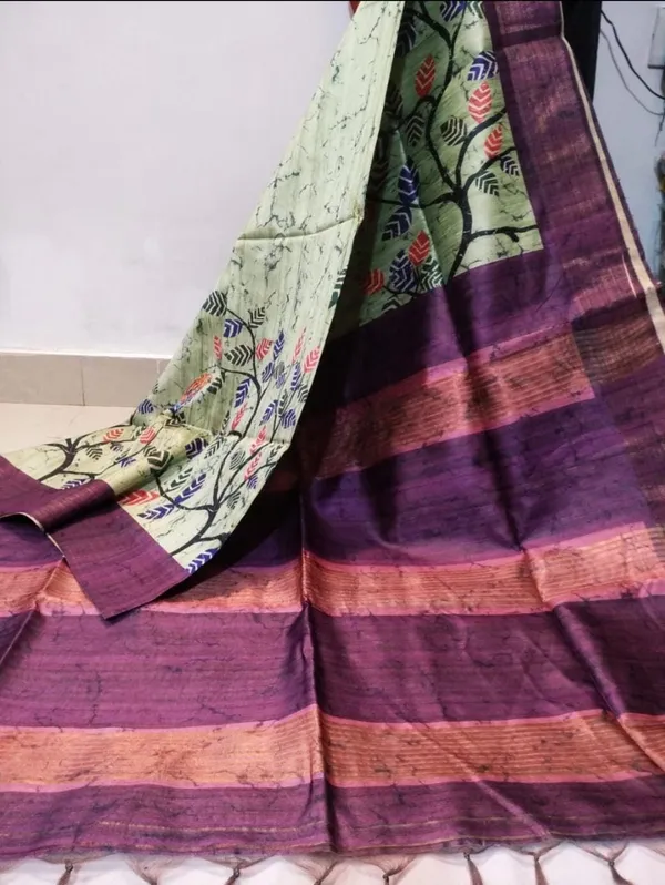 Soft_Tussar_Silk_Saree_(Pista),_with_Blouse_Peice