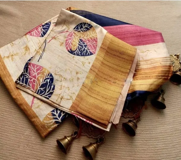 Maira_2_Yellow_&_Red_–_Diwali_Special_|_Soft_Tussar_Silk_Saree_with_Print,_Border_&_Contrast_Print_Blouse_with_Tassels