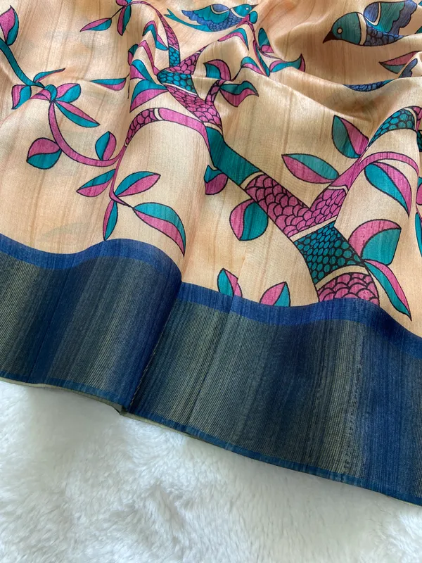 Fariha_Blue_–_Joyful_Navratri_Special_|_Soft_Tussar_Silk_Saree_with_Print,_Zari_Line_Saree_&_Print_Blouse_with_Tassels