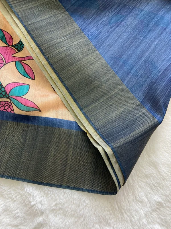 Fariha_Blue_–_Joyful_Navratri_Special_|_Soft_Tussar_Silk_Saree_with_Print,_Zari_Line_Saree_&_Print_Blouse_with_Tassels
