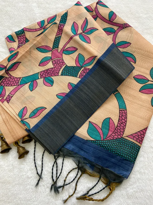 Fariha_Blue_–_Joyful_Navratri_Special_|_Soft_Tussar_Silk_Saree_with_Print,_Zari_Line_Saree_&_Print_Blouse_with_Tassels