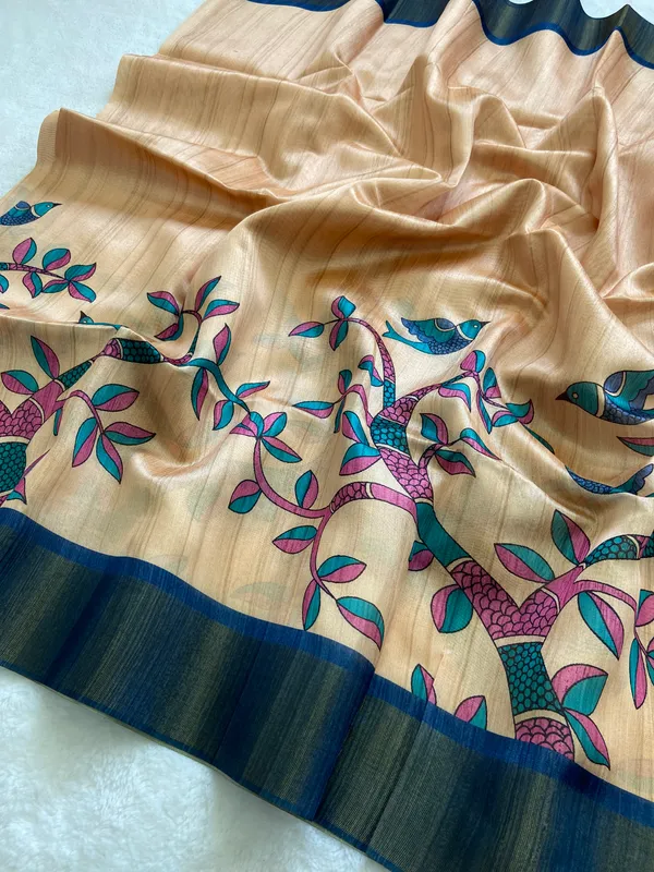 Fariha_Blue_–_Joyful_Navratri_Special_|_Soft_Tussar_Silk_Saree_with_Print,_Zari_Line_Saree_&_Print_Blouse_with_Tassels