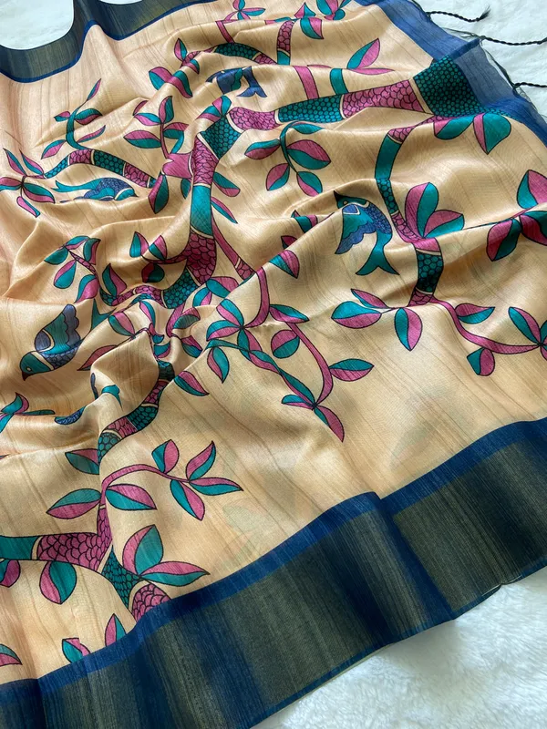 Fariha_Blue_–_Joyful_Navratri_Special_|_Soft_Tussar_Silk_Saree_with_Print,_Zari_Line_Saree_&_Print_Blouse_with_Tassels