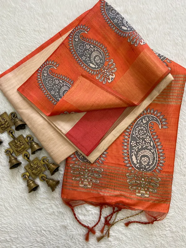 Mango_Orange_–_Diwali_Special_|_Soft_Tussar_Silk_Saree_with_Blouse_Piece