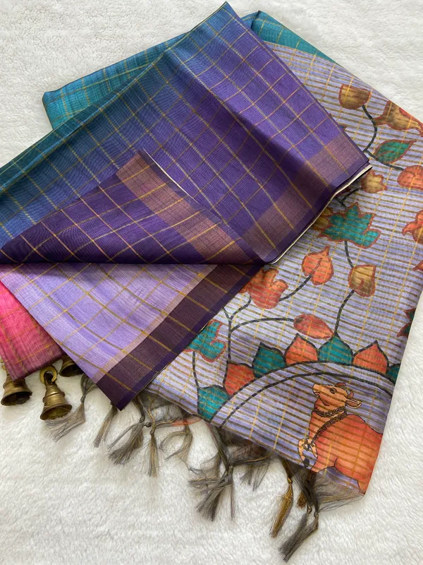 Nithya_Blue_No.2_–_Timeless_Navratri_Special_|_Soft_Tussar_Silk_Saree_with_Print,_Zari_Line_Saree_&_Print_Blouse_with_Tassels