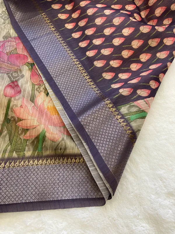 Bala_Navy_Blue_–_Navratri_Special_|_Soft_Tussar_Silk_Saree_with_Print,_Pallu_&_Contrast_Print_Blouse_with_Tassels