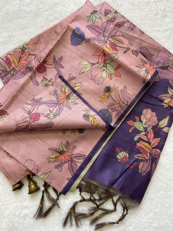 Soft_Tussar_Silk_sarees_with_Beautiful_Print_With_Attractive_Zari_Line_Saree_And_Print_Blouse_With_Tassels