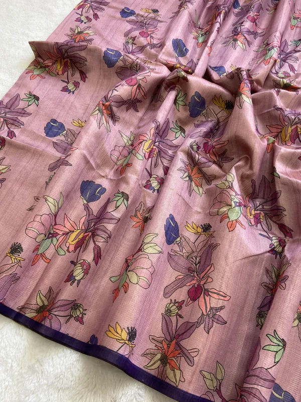 Soft_Tussar_Silk_sarees_with_Beautiful_Print_With_Attractive_Zari_Line_Saree_And_Print_Blouse_With_Tassels