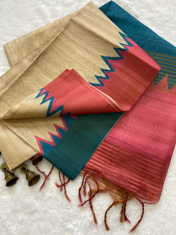 Parvati_Pink_–_Divine_Navratri_Special_|_Soft_Tussar_Silk_Saree_with_Print,_Zari_Line_Saree_&_Print_Blouse_with_Tassels
