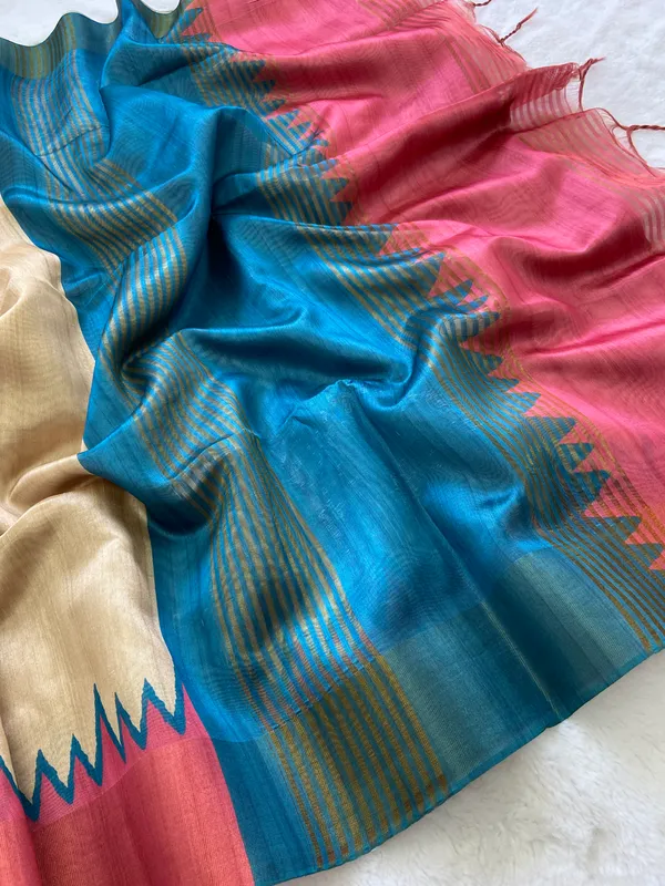 Parvati_Pink_–_Divine_Navratri_Special_|_Soft_Tussar_Silk_Saree_with_Print,_Zari_Line_Saree_&_Print_Blouse_with_Tassels