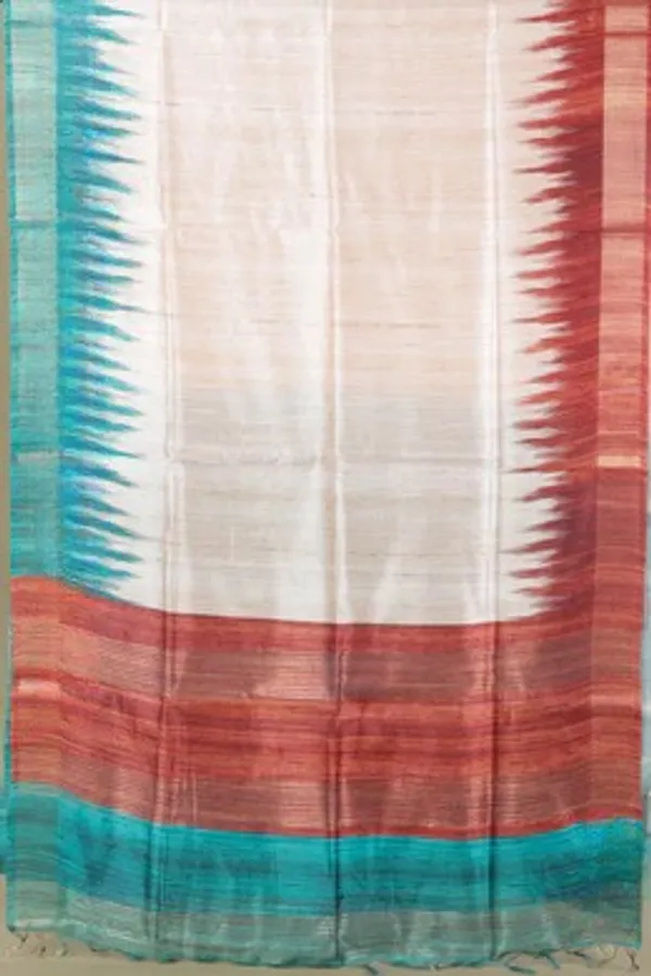Soft_Tussar_Silk_sarees_with_Beautiful_Print_With_Attractive_Border_And_Contrast_Print_Blouse_With_Tassels_in_new_styles