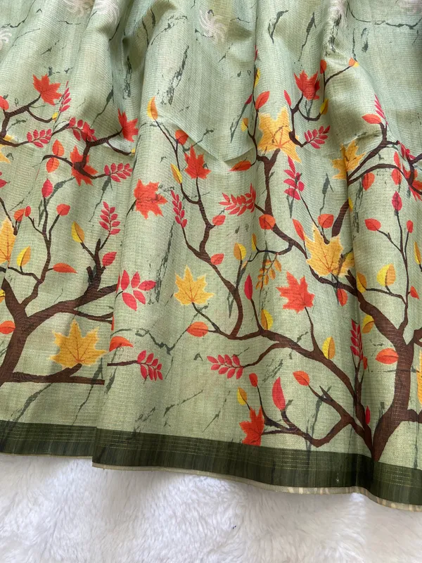 Indira_Green_–_Prosperous_Navratri_Special_|_Soft_Tussar_Silk_Saree_with_Print,_Zari_Line_Saree_&_Print_Blouse_with_Tassels