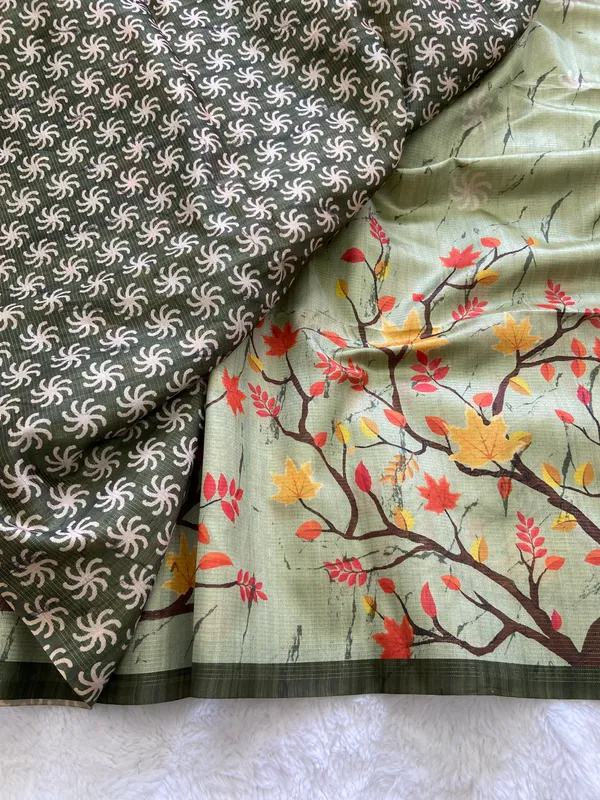 Indira_Green_–_Prosperous_Navratri_Special_|_Soft_Tussar_Silk_Saree_with_Print,_Zari_Line_Saree_&_Print_Blouse_with_Tassels