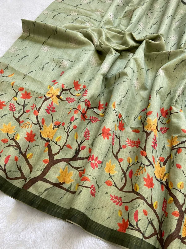 Indira_Green_–_Prosperous_Navratri_Special_|_Soft_Tussar_Silk_Saree_with_Print,_Zari_Line_Saree_&_Print_Blouse_with_Tassels