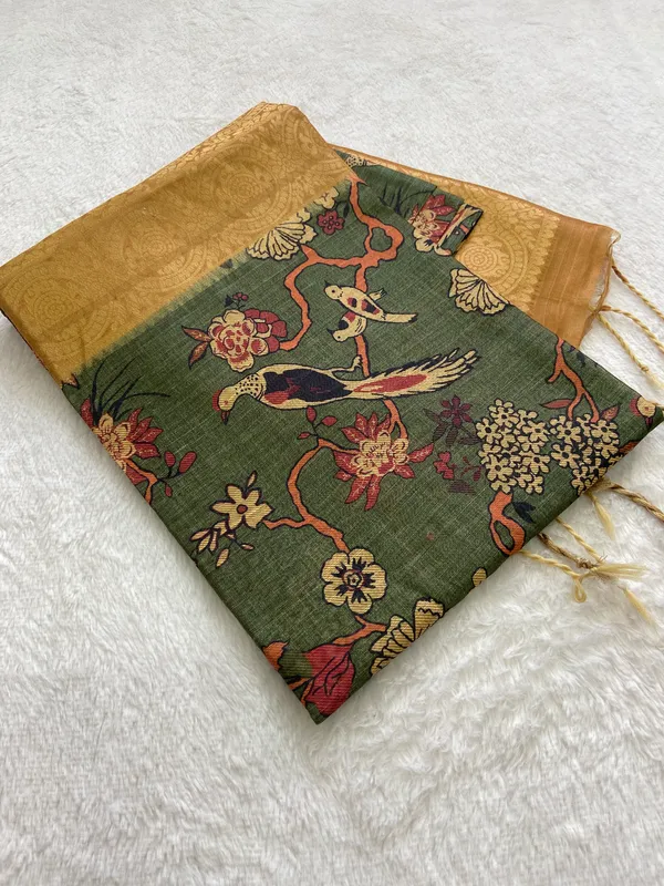 Suhana_Green_–_Pleasant_Navratri_Special_|_Soft_Tussar_Silk_Weaving_Saree_with_Print,_Weaving_Border_&_Rich_Zari_Weaving_Pallu_&_Contrast_Print_Blouse