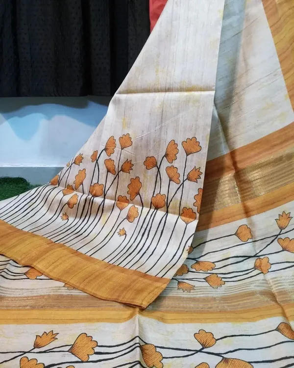 Soft_Tussar_Silk_Saree_(Yellow),_with_Blouse_Peice