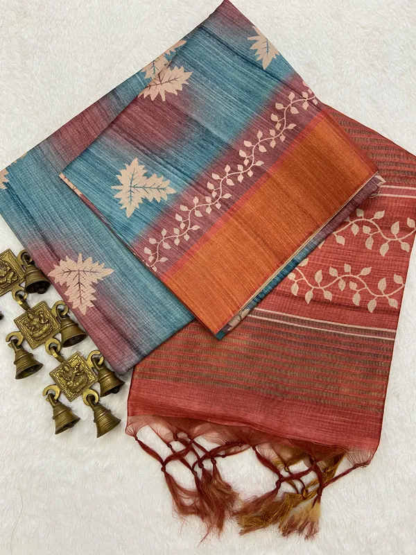 Hema_Grey_–_Golden_Aesthetic_Edit_for_You_|_Soft_Tussar_Silk_Saree_with_Print,_Border_&_Contrast_Print_Blouse_with_Tassels