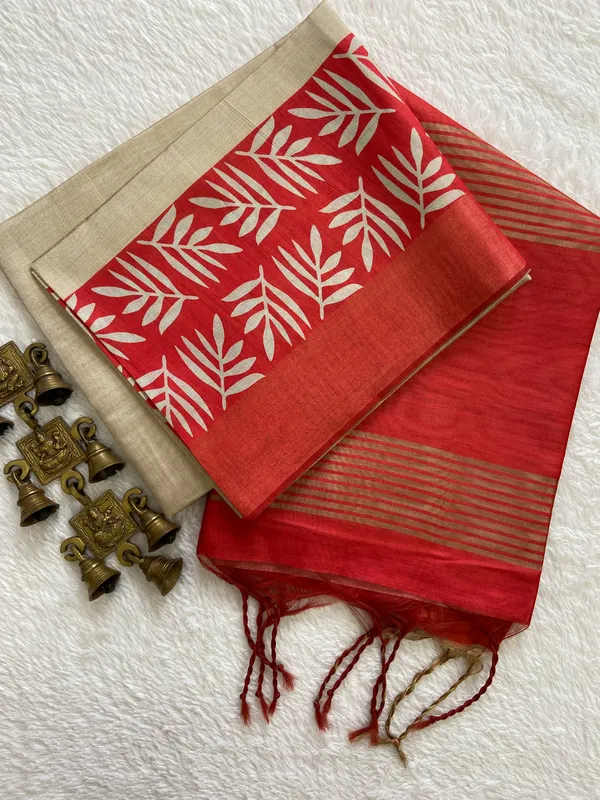 Soft_Tussar_Silk_Saree_(Red-Cream),_with_Blouse_Peice