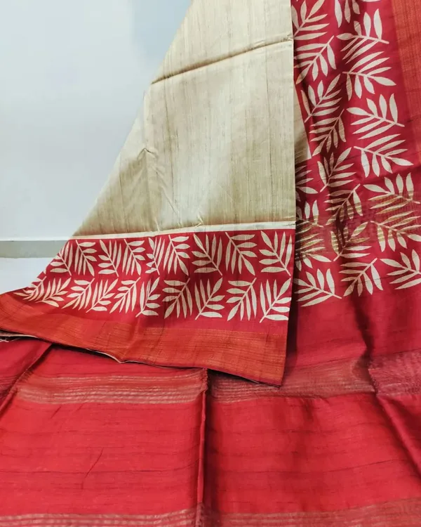 Soft_Tussar_Silk_Saree_(Red-Cream),_with_Blouse_Peice