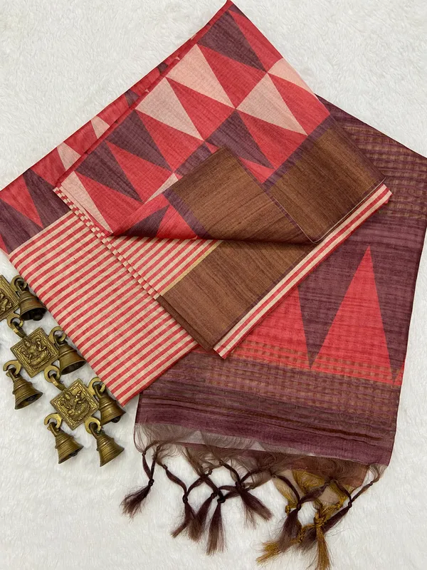 Janki_Wine_–_Graceful_Diwali_Special_|_Soft_Tussar_Silk_Saree_with_Print,_Border_&_Contrast_Print_Blouse_with_Tassels