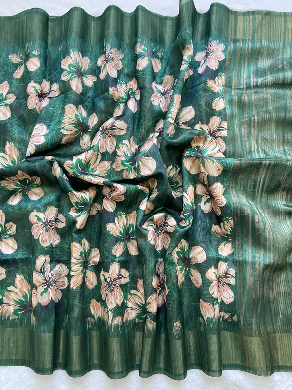 Gargi_Green_–_Wise_Navratri_Special_|_Soft_Tussar_Silk_Saree_with_Print,_Pallu_&_Zari_Border_&_Contrast_Print_Blouse_with_Tassels