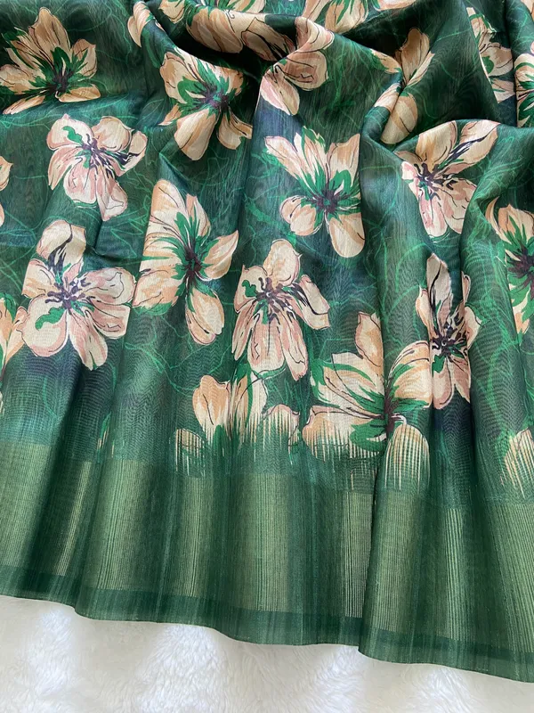 Gargi_Green_–_Wise_Navratri_Special_|_Soft_Tussar_Silk_Saree_with_Print,_Pallu_&_Zari_Border_&_Contrast_Print_Blouse_with_Tassels