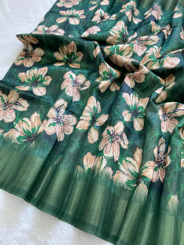 Gargi_Green_–_Wise_Navratri_Special_|_Soft_Tussar_Silk_Saree_with_Print,_Pallu_&_Zari_Border_&_Contrast_Print_Blouse_with_Tassels