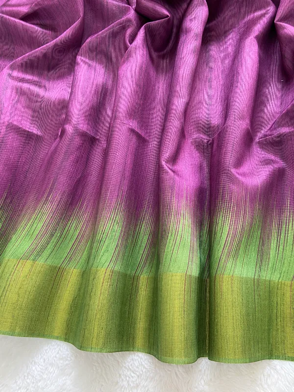 Binita_Green_&_Wine_–_Festive_Season_Special_|_Soft_Tussar_Silk_Saree_with_Print,_Pallu_&_Contrast_Print_Blouse_with_Tassels