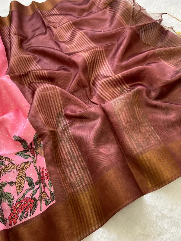 Jiya_Wine_&_Pink_–_Heartfelt_Diwali_Special_|_Soft_Tussar_Silk_Saree_with_Print,_Border_&_Contrast_Print_Blouse_with_Tassels