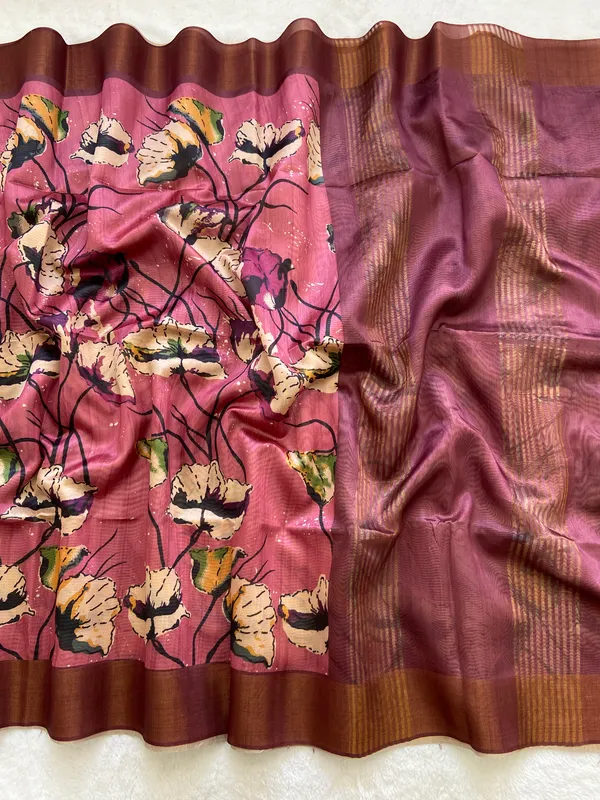 Anusha_Wine_–_Zari_Line_Diwali_Special_|_Soft_Tussar_Silk_Saree_with_Print,_Zari_Line_Saree_&_Print_Blouse_with_Tassels
