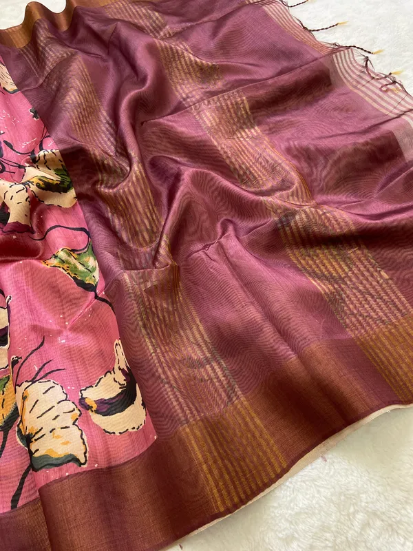 Anusha_Wine_–_Zari_Line_Diwali_Special_|_Soft_Tussar_Silk_Saree_with_Print,_Zari_Line_Saree_&_Print_Blouse_with_Tassels