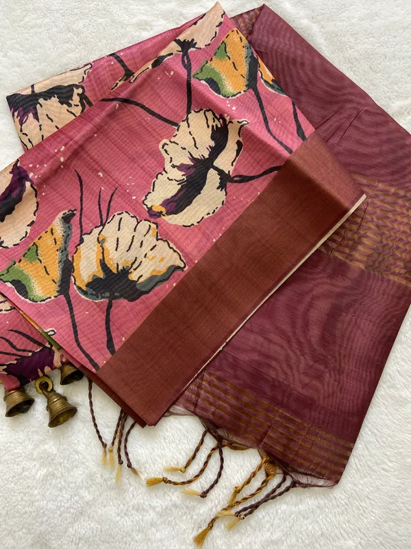 Anusha_Wine_–_Zari_Line_Diwali_Special_|_Soft_Tussar_Silk_Saree_with_Print,_Zari_Line_Saree_&_Print_Blouse_with_Tassels