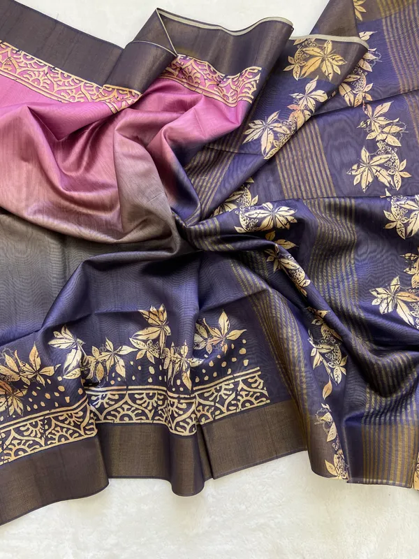Lakshmi_Blue_–_Auspicious_Diwali_Special_|_Soft_Tussar_Silk_Saree_with_Print,_Border_&_Contrast_Print_Blouse_with_Tassels