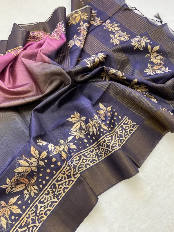Lakshmi_Blue_–_Auspicious_Diwali_Special_|_Soft_Tussar_Silk_Saree_with_Print,_Border_&_Contrast_Print_Blouse_with_Tassels