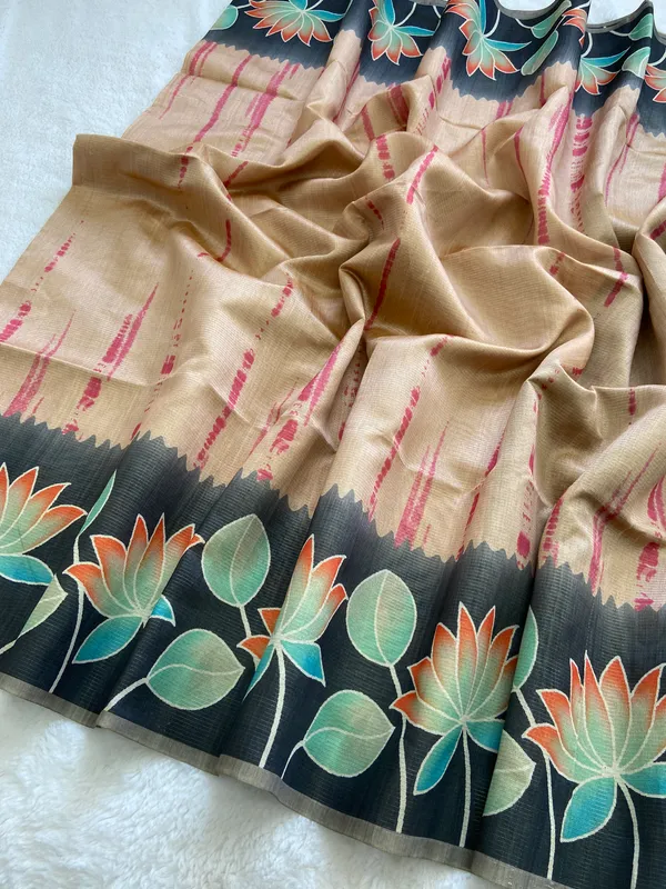 Nehal_Grey_–_Aesthetic_Edit_for_You_|_Soft_Tussar_Silk_Saree_with_Print,_Border_&_Contrast_Print_Blouse_with_Tassels