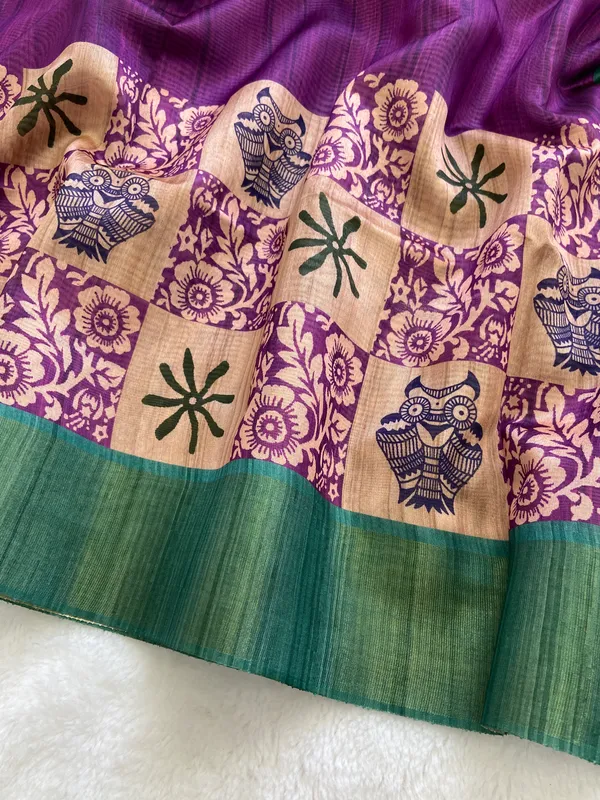 Arya_Rama_Green_–_Noble_Navratri_Special_|_Soft_Tussar_Silk_Saree_with_Print,_Zari_Line_Saree_&_Print_Blouse_with_Tassels